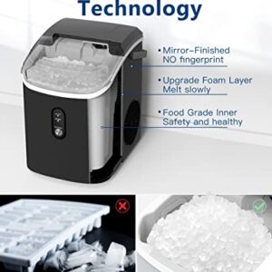 Kndko Nugget Ice Maker Countertop,34lbs/Day,Portable Crushed Ice Machine,Self Cleaning with One-Click Design & Removable Top Cover,Soft Chewable Pebble Ice Maker for Home Bar Camping RV,Black Basic