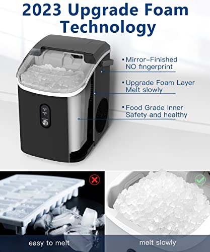 Kndko Nugget Ice Maker Countertop,34lbs/Day,Portable Crushed Ice Machine,Self Cleaning with One-Click Design & Removable Top Cover,Soft Chewable Pebble Ice Maker for Home Bar Camping RV,Black Basic