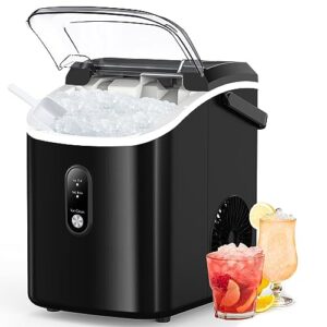 kndko nugget ice maker countertop,34lbs/day,portable crushed ice machine,self cleaning with one-click design & removable top cover,soft chewable pebble ice maker for home bar camping rv,black basic