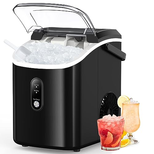 Kndko Nugget Ice Maker Countertop,34lbs/Day,Portable Crushed Ice Machine,Self Cleaning with One-Click Design & Removable Top Cover,Soft Chewable Pebble Ice Maker for Home Bar Camping RV,Black Basic