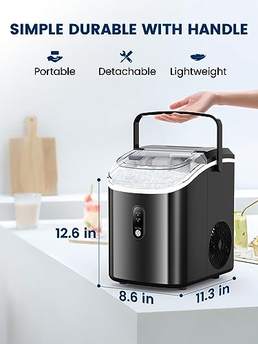 Kndko Nugget Ice Maker Countertop,34lbs/Day,Portable Crushed Ice Machine,Self Cleaning with One-Click Design & Removable Top Cover,Soft Chewable Pebble Ice Maker for Home Bar Camping RV,Black Basic