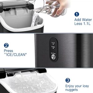 Kndko Nugget Ice Maker Countertop,34lbs/Day,Portable Crushed Ice Machine,Self Cleaning with One-Click Design & Removable Top Cover,Soft Chewable Pebble Ice Maker for Home Bar Camping RV,Black Basic