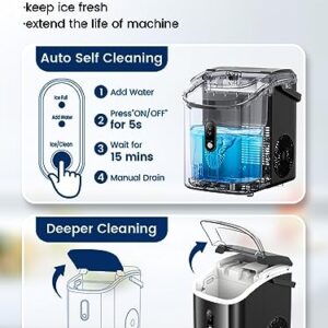 Kndko Nugget Ice Maker Countertop,34lbs/Day,Portable Crushed Ice Machine,Self Cleaning with One-Click Design & Removable Top Cover,Soft Chewable Pebble Ice Maker for Home Bar Camping RV,Black Basic