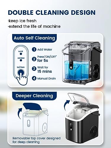 Kndko Nugget Ice Maker Countertop,34lbs/Day,Portable Crushed Ice Machine,Self Cleaning with One-Click Design & Removable Top Cover,Soft Chewable Pebble Ice Maker for Home Bar Camping RV,Black Basic