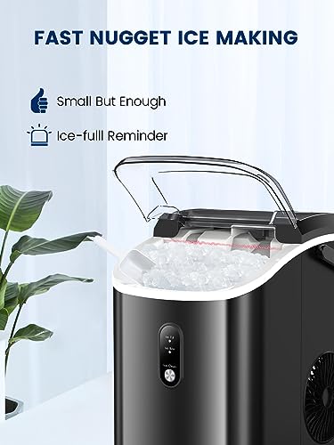 Kndko Nugget Ice Maker Countertop,34lbs/Day,Portable Crushed Ice Machine,Self Cleaning with One-Click Design & Removable Top Cover,Soft Chewable Pebble Ice Maker for Home Bar Camping RV,Black Basic