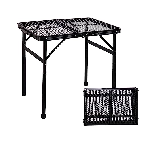 ALZEROOE Metal Camping Picnic FoldingTable, Portable Grill BBQ Side Table- Lightweight, Compact & Height Adjustable Collapsible Patio Outdoor Table