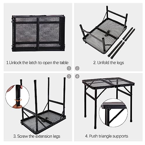 ALZEROOE Metal Camping Picnic FoldingTable, Portable Grill BBQ Side Table- Lightweight, Compact & Height Adjustable Collapsible Patio Outdoor Table