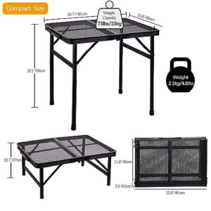 ALZEROOE Metal Camping Picnic FoldingTable, Portable Grill BBQ Side Table- Lightweight, Compact & Height Adjustable Collapsible Patio Outdoor Table