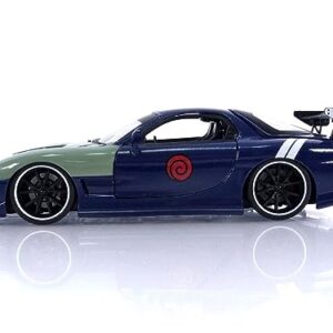 Jada Toys Naruto 1:24 1995 Mazda RX-7 Die-Cast Car & 2.75" Kakashi Hatake Figure, Blue,Green