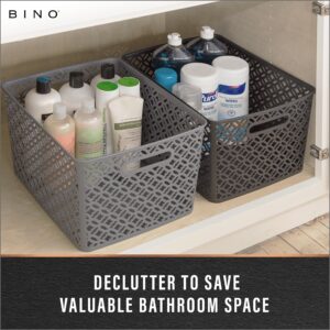 BINO l Plastic Storage Baskets, Medium - Black | THE BLOSSOM COLLECTION l Multi-Use Organizer Bin l Built-in Handles l Plastic Woven Basket for Organizing l Pantry & Home Organizing Basket