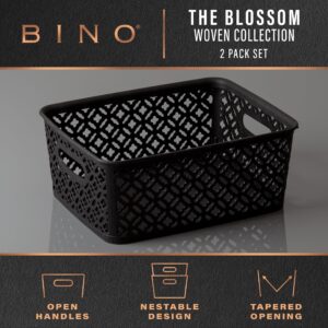 BINO l Plastic Storage Baskets, Medium - Black | THE BLOSSOM COLLECTION l Multi-Use Organizer Bin l Built-in Handles l Plastic Woven Basket for Organizing l Pantry & Home Organizing Basket