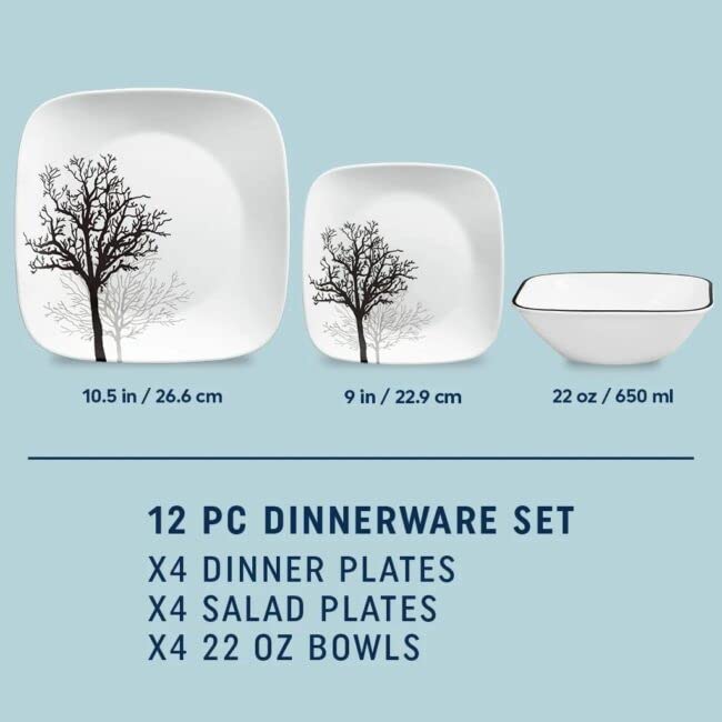 Corelle® Timber Shadows Square 12-piece Dinnerware Set, Service for 4