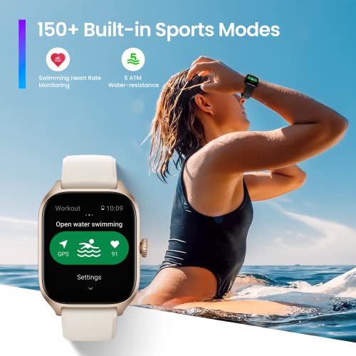 Certified Refurbished Amazfit GTS 4 Smart Watch for Women, Dual-Band GPS, Alexa Built-in, Bluetooth Calls, 150+ Sports Modes, Heart Rate SPO₂ Monitor, 1.75” AMOLED Display, White (Renewed)