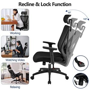 Yaheetech Ergonomic Office Chair Desk Chair High Back Mesh Computer Chair Study Chair with Lumbar Support Adjustable Armrest, Backrest and Headrest for Home Office Working Black