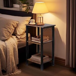 Peohud 3 Tier End Table, 30 Inch Tall Side Table with Storage, Rustic Telephone Table Nightstand for Living Room, Bedroom, Office, Sofa Couch, Small Places