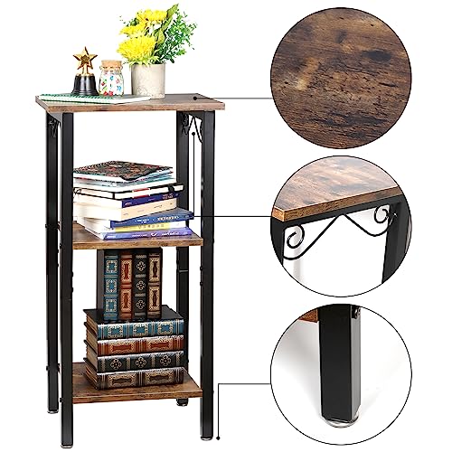 Peohud 3 Tier End Table, 30 Inch Tall Side Table with Storage, Rustic Telephone Table Nightstand for Living Room, Bedroom, Office, Sofa Couch, Small Places