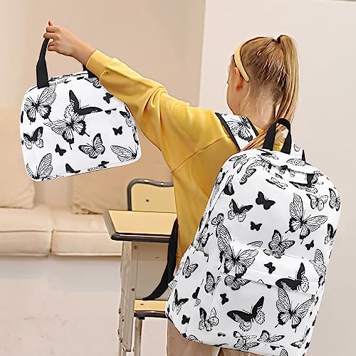 LEDAOU Backpack for Girls School Bag Kids Bookbag Teen Backpack Set Daypack with Lunch Bag and Pencil Case (Butterfly White)