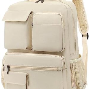 CAMTOP School Backpack Men Women Vintage Laptop Backpacks 15.6 Inch College Bookbags Laptop Bag Travel backpacks(Beige)