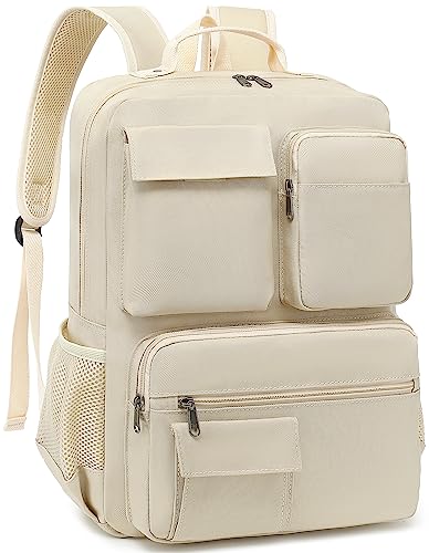 CAMTOP School Backpack Men Women Vintage Laptop Backpacks 15.6 Inch College Bookbags Laptop Bag Travel backpacks(Beige)