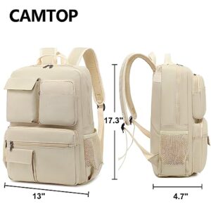 CAMTOP School Backpack Men Women Vintage Laptop Backpacks 15.6 Inch College Bookbags Laptop Bag Travel backpacks(Beige)