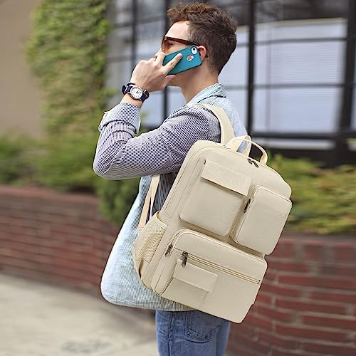 CAMTOP School Backpack Men Women Vintage Laptop Backpacks 15.6 Inch College Bookbags Laptop Bag Travel backpacks(Beige)