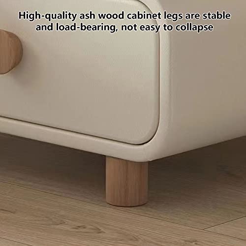 Akkiund Minimalism Fabric Nightstand with 2 Mute Drawers, Solid Wood Bedside Table Practical End Side Table with Solid Wood Leg, for Bedroom, Living Room,A,50×40×47cm