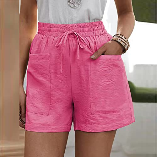 Vifucz J-L73 Hot Pink Teen Girls Loose Fit Shorts Gauze Linen Pants Shorts Lounge High Waisted Flared Bell Bottom Boot Cut 2023 BJ 5XL