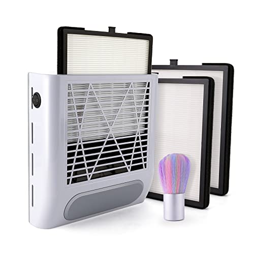 ZUZUXIA Powerful 80W Nail Dust Collector for Acrylic Nails Fan Vent Vacuum Duster Collecter with 2 Reusable Filters & 1 Brush