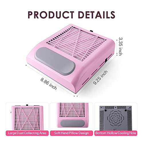 ZUZUXIA Powerful 80W Nail Dust Collector for Acrylic Nails Fan Vent Vacuum Duster Collecter with 2 Reusable Filters & 1 Brush