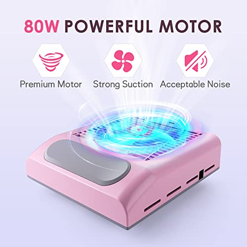 ZUZUXIA Powerful 80W Nail Dust Collector for Acrylic Nails Fan Vent Vacuum Duster Collecter with 2 Reusable Filters & 1 Brush