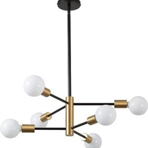 MOUFIER Sputnik Chandelier Black and Gold Ceiling Light Height Adjustable E27 Modern Ceiling Lighting Fixture for Living Room Bedroom Dining Room Kitchen Office (6-Light)