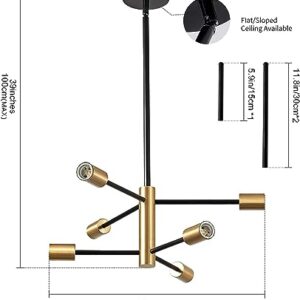 MOUFIER Sputnik Chandelier Black and Gold Ceiling Light Height Adjustable E27 Modern Ceiling Lighting Fixture for Living Room Bedroom Dining Room Kitchen Office (6-Light)