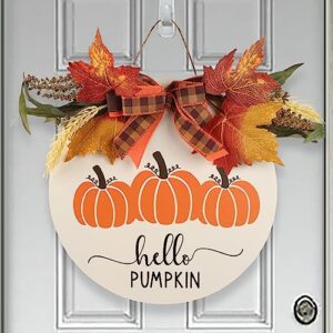 fall decor for home-fall wreaths for front door-12 inch autumn pumpkin pattern with bow and greenery wreath-fall decorations for thanksgiving harvest farmhouse outdoor wall window door hanger