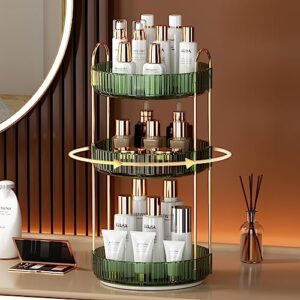 ycia&done 360 rotating makeup organizer and storage for vanity countertop 3 tiers, high capacity cosmetic skincare perfume organizer for dresser bathroom lazy susan organizer(vintage green)