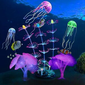 kathson 6 pack glowing fish tank decorations silicone glow aquarium decor simulation plants coral jellyfish artificial horn coral fluorescence soft sea anemone coral plant fish tank glow ornaments