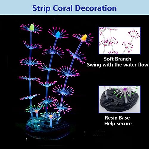 kathson 6 Pack Glowing Fish Tank Decorations Silicone Glow Aquarium Decor Simulation Plants Coral Jellyfish Artificial Horn Coral Fluorescence Soft Sea Anemone Coral Plant Fish Tank Glow Ornaments