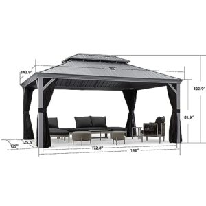 PURPLE LEAF 12' x 16' Hardtop Aluminum Gazebo with Double Metal Roof Heavy Duty Permanent Gazebo for Patio Deck Lawn Garden All Weather Outdoor Pavilion Gazebo, Light Grey