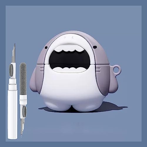 Cute Shark Case for Airpods Pro/Pro 2 Gen Cases 2022, Funny 3D Cartoon Kawaii Cool Cover with Cleaning Kit & Keychain for Apple Airpod Pro 2nd/1st Generation for Boys Girls Kids Teen, Shark