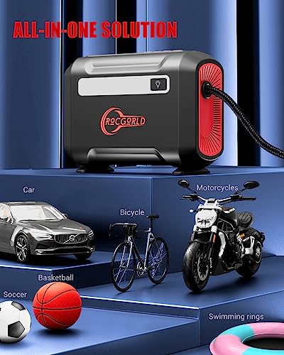 ROCGORLD R8 Tire Inflator Portable Air Compressor, DC 12V Air Compressor Portable with Large Dual Digital Screen, 3X Faster Inflation Air Pump for Car, Bike, Ball, Motor