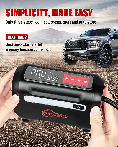 ROCGORLD R8 Tire Inflator Portable Air Compressor, DC 12V Air Compressor Portable with Large Dual Digital Screen, 3X Faster Inflation Air Pump for Car, Bike, Ball, Motor