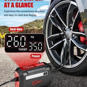 ROCGORLD R8 Tire Inflator Portable Air Compressor, DC 12V Air Compressor Portable with Large Dual Digital Screen, 3X Faster Inflation Air Pump for Car, Bike, Ball, Motor