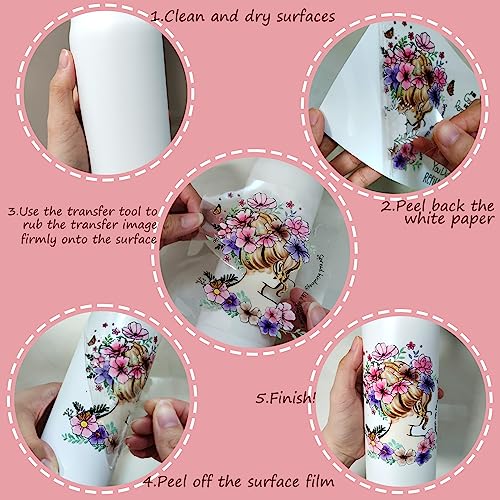 GUNKY UV DTF Cup Wrap, 9Sheets Coffee Theme Rub on Transfers for Crafting 16OZ Libbey Glass Cups Wrap Transfer Stickers Decals Waterproof Crafts Vintage, Pink