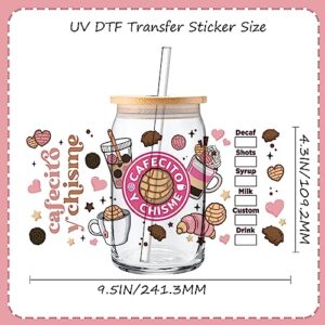 GUNKY UV DTF Cup Wrap, 9Sheets Coffee Theme Rub on Transfers for Crafting 16OZ Libbey Glass Cups Wrap Transfer Stickers Decals Waterproof Crafts Vintage, Pink