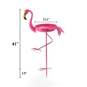 SMQLJXC 41 in Tall Flamingo Outdoor Bird Bath, Metal Bird Bath Bowl, Bird Feeder or Drinker Plate with Metal Stake, Home Garden Lawn Yard Decorations (Pink)