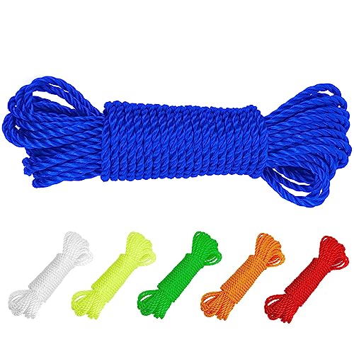 JeogYong Nylon Rope 33ft 1/5 inch (5mm) Clothes Line Ropes, Colored Clothesline Flag Pole Rope, Thick Strong Nylon String for Multi-Purpose Tie Down Outdoor Gardening Clothing Hanging Craft Projects