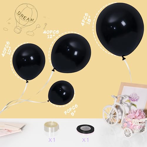 Ponamfo Black Balloons Garland Kit - 154 Pcs 5/10/12/18 Inch Latex Balloon Arch Kit as Birthday Party Balloons Gender Reveal Balloons Baby Shower Balloons Wedding Anniversary Bridal Shower Party