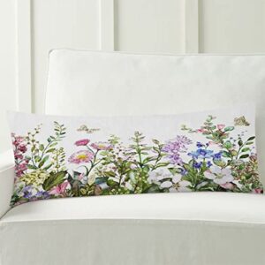 Body Pillow Cover,Border with Herbs and Wild Flowers, Leaves Printed Long Pillow Cases Protector with Zipper Decor Soft Large Covers Cushion for Beding,Couch,Sofa,Home Gift 20"x54"