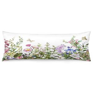 Body Pillow Cover,Border with Herbs and Wild Flowers, Leaves Printed Long Pillow Cases Protector with Zipper Decor Soft Large Covers Cushion for Beding,Couch,Sofa,Home Gift 20"x54"