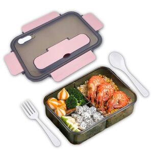 bento box adult lunch box, 1600ml bento lunch containers for adults, modern minimalist design bento box with utensil, leak-proof lunchbox bento box for dining out, work, picnic, pink