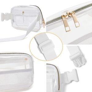 Clear Belt Bag Fanny Pack Stadium Approved for Women Men with Adjustable Strap,Crossbody Clear Waist Bag Pouch for Concerts Hiking Running White